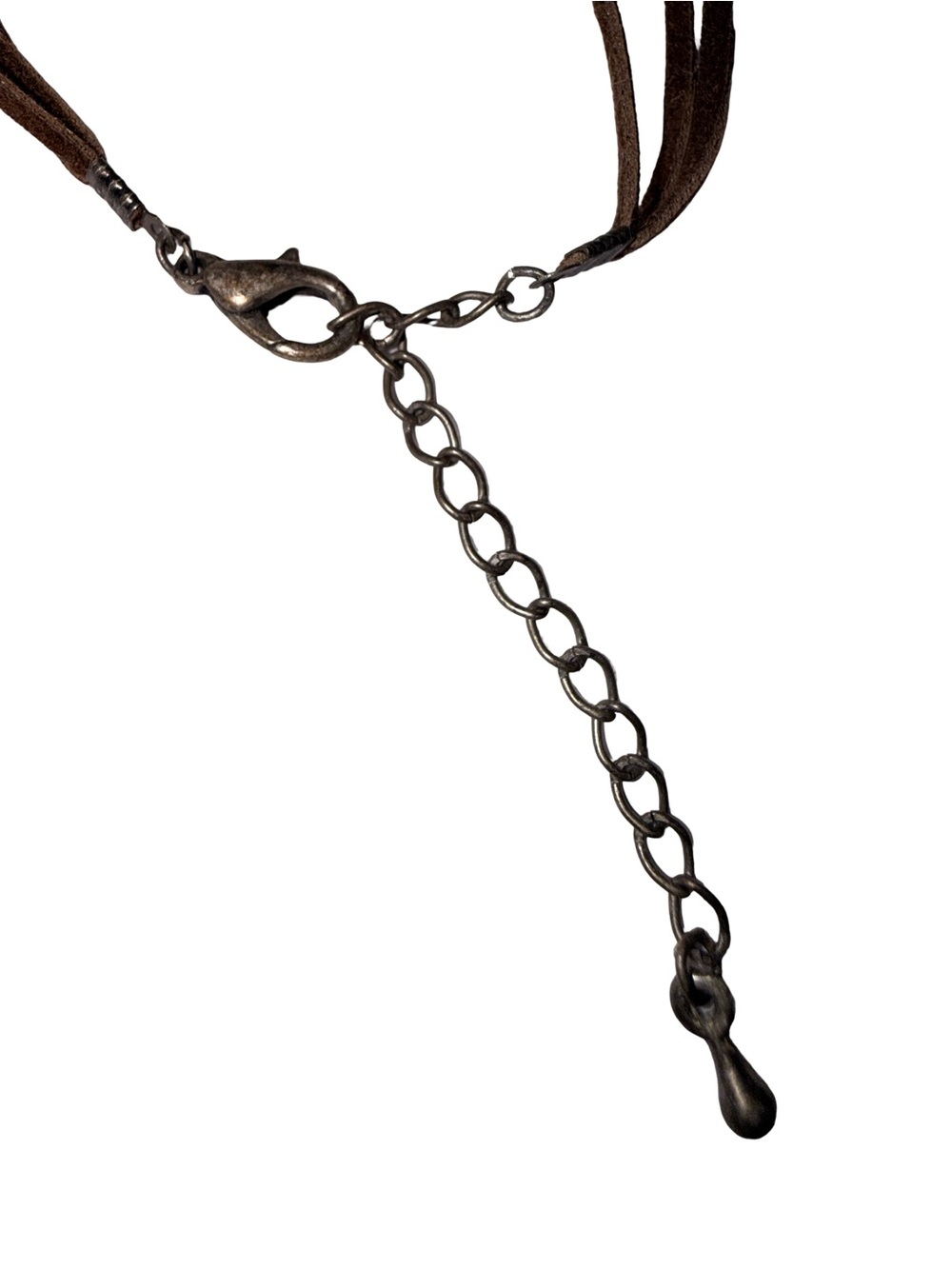 Reversible Textured Circle Pendant Necklace | Brown Multi-Strand Cord | Gunmetal - Picture 6 of 13